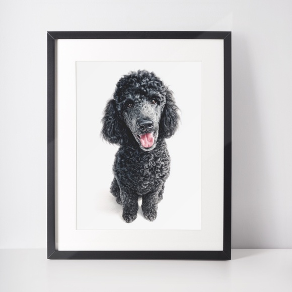 Watercolor Black Poodle Portrait Wall Art Print Poster, Unframed - Pet Artwork - Picture 3 of 6